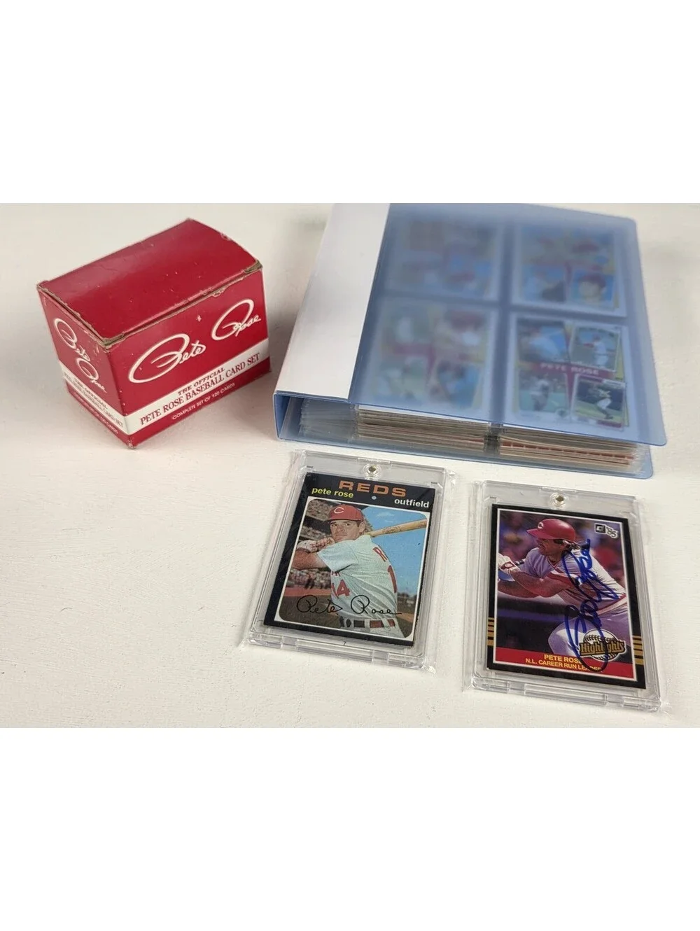 Huge Lot ~ Collection of Pete Rose Baseball Cards With Auto 1971, Book & Box Set